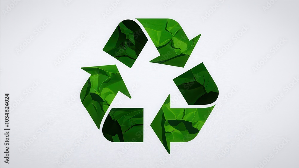 Recycling symbol with green textures on a white isolated background Recycling symbol with green textures on a white isolated background