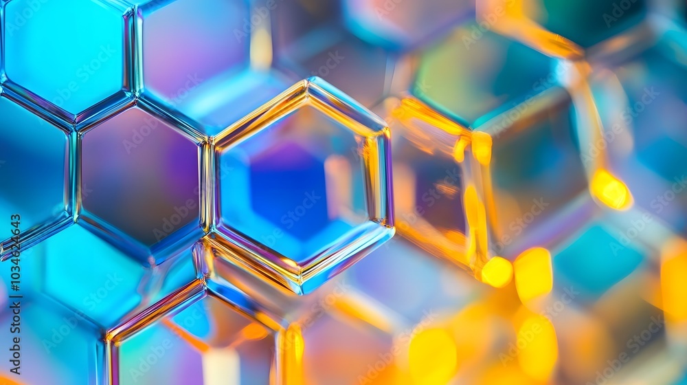 A colorful image of hexagonal shapes with a yellow hue. The image is abstract and has a modern, futuristic feel to it A colorful image of hexagonal shapes with a yellow hue. The image is abstract and has a modern, futuristic feel to it