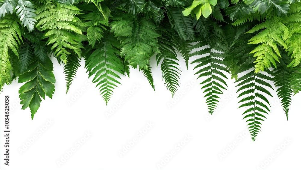 Obraz premium Lush Green Foliage Background with Tropical Fern Leaves in Rainforest Jungle Scenery Vibrant and Verdant Natural Backdrop with Fresh Leafy Plants and Vegetation in Serene Forest Environment