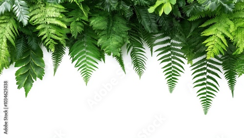 Lush Green Foliage Background with Tropical Fern Leaves in Rainforest Jungle Scenery  Vibrant and Verdant Natural Backdrop with Fresh Leafy Plants and Vegetation in Serene Forest Environment photo