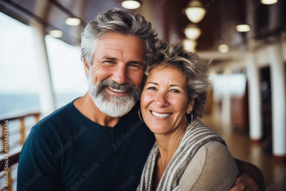 Portrait of a smiling mature couple on boat cruise Portrait of a smiling mature couple on boat cruise