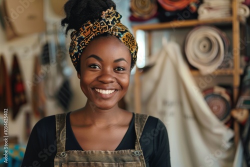 Portrait of a smiling female fashion designer in store