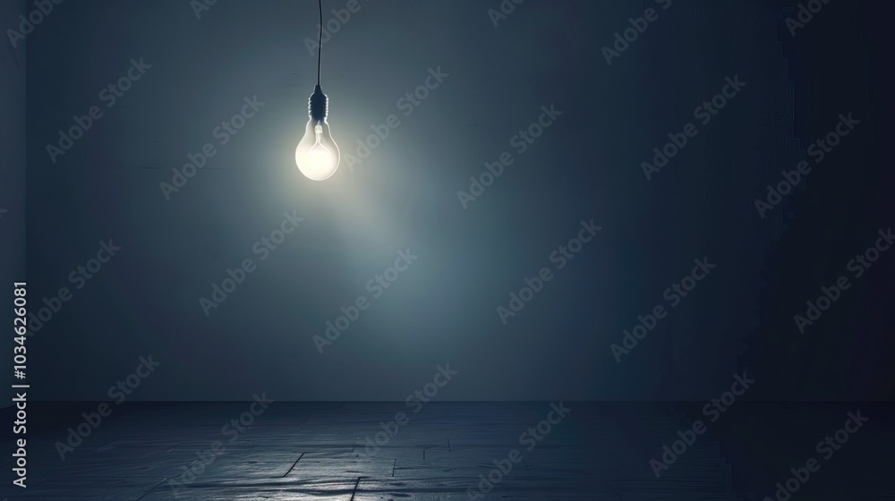 Dark empty room with single flickering light bulb casting long shadows, emphasizing absence of power and eerie atmosphere, minimalist setting with focus on light bulb's glow. Dark empty room with single flickering light bulb casting long shadows, emphasizing absence of power and eerie atmosphere, minimalist setting with focus on light bulb's glow.