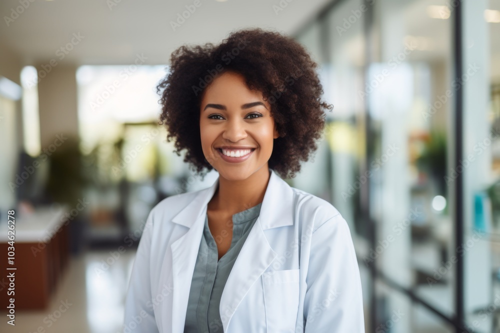 Portrait of a smiling female African American medical physician Portrait of a smiling female African American medical physician