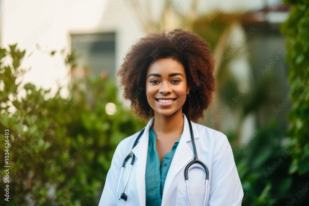 Portrait of a smiling female African American medical physician Portrait of a smiling female African American medical physician
