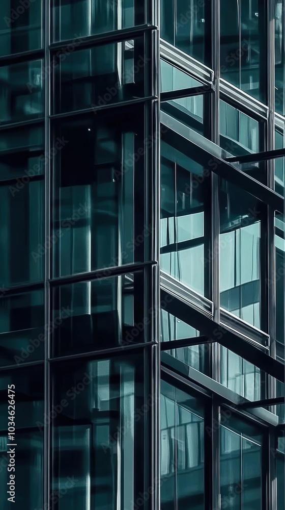 Modern office building exterior reflecting sky and clouds in windows Modern office building exterior reflecting sky and clouds in windows