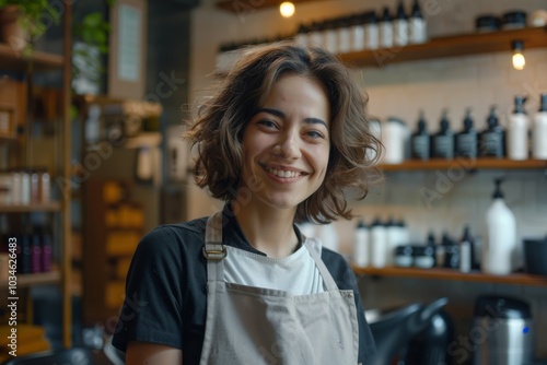 Portrait of a smiling hairdresser in a modern saloon