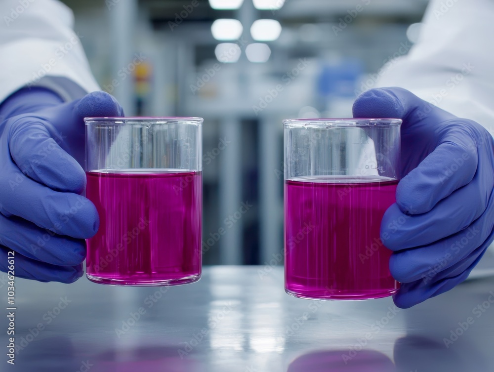 Bright Pink Solutions in Laboratory Glassware Bright Pink Solutions in Laboratory Glassware