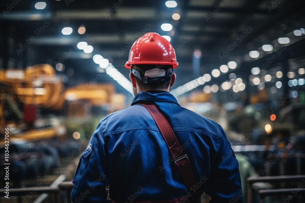 Rear view of a quality assurance technician working in factory Rear view of a quality assurance technician working in factory