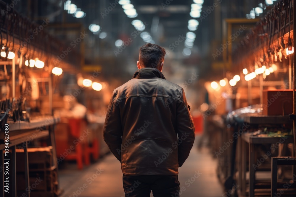 Rear view of a quality assurance technician working in factory Rear view of a quality assurance technician working in factory