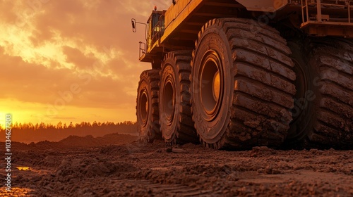 Heavy Equipment at Sunset in Construction Site