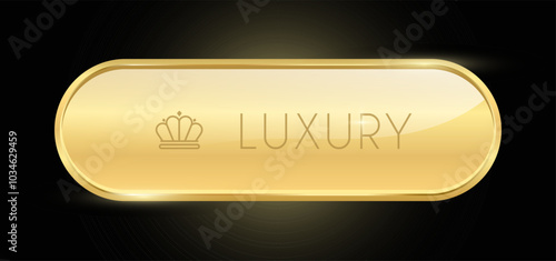 Luxury label, Golden premium banner or VIP Member sticker, Vector Button glossy. Certificate label and tag with shiny and Glitter on Gold badge, isolated on dark background