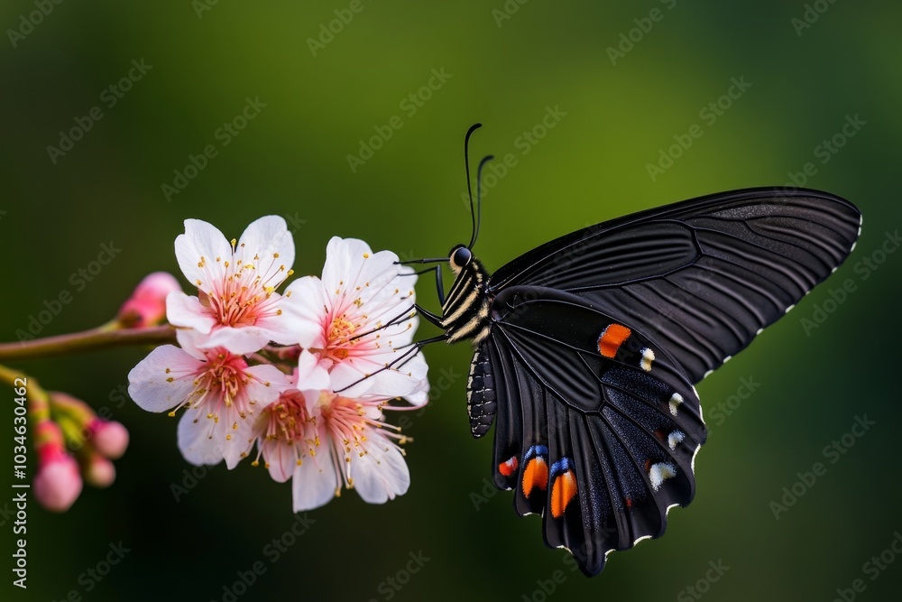 Obraz premium A butterfly resting on a Yamabuki flower, wings spread wide as it basks in the sun