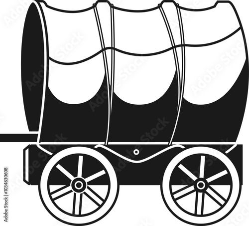 Old western wagon. Vintage cart black icon