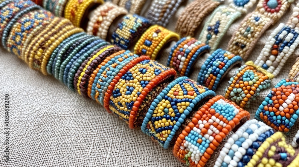 Colorful Beaded Bracelets on Display Colorful Beaded Bracelets on Display