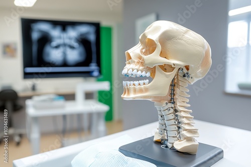 A dentist performing a jaw alignment check, with focus on the lower jaw (mandible)