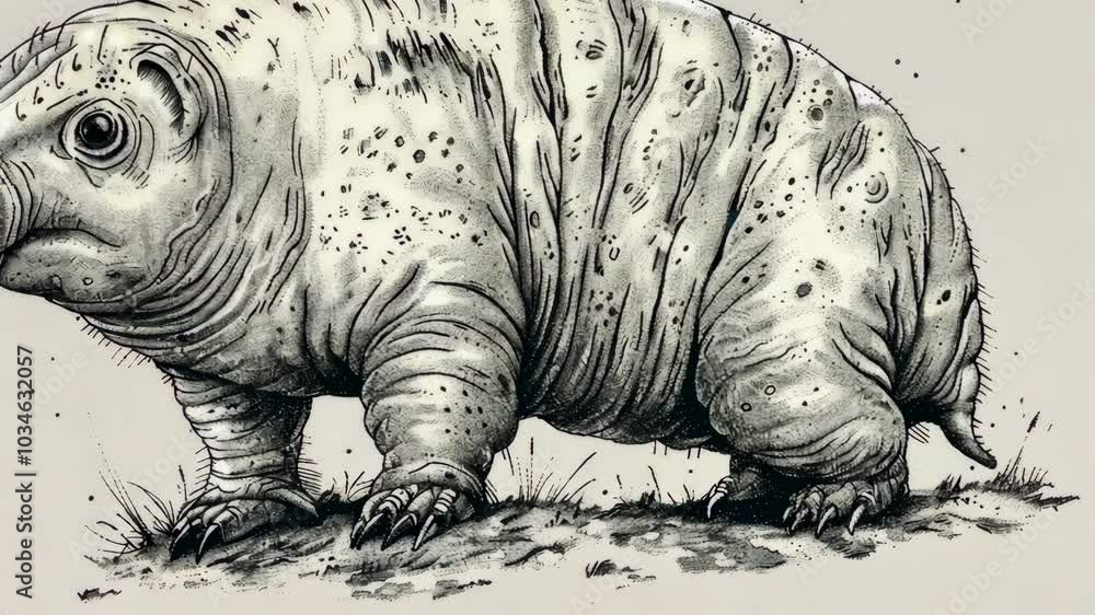 A detailed drawing of a tardigrade, also known as a water bear, on a light gray background A detailed drawing of a tardigrade, also known as a water bear, on a light gray background
