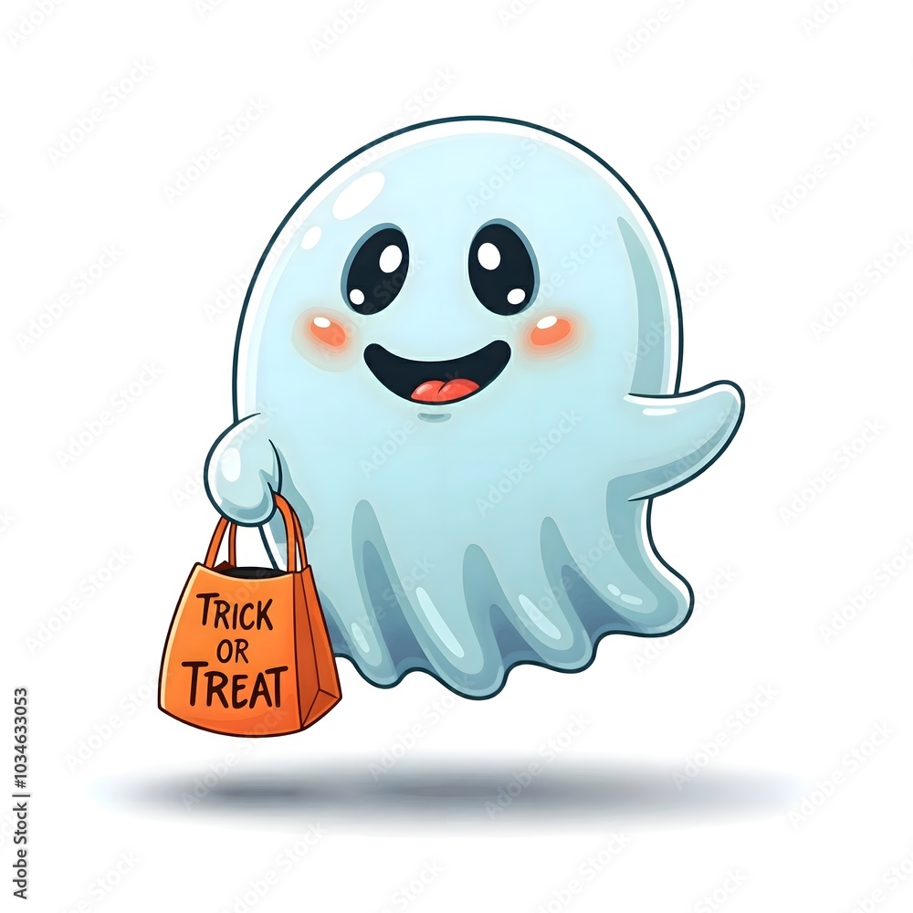 Cheerful Cartoon Ghost with Trick or Treat Bag for Halloween Cheerful Cartoon Ghost with Trick or Treat Bag for Halloween
