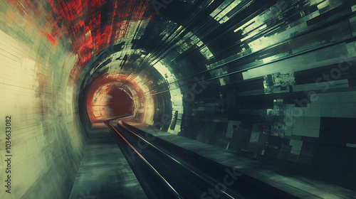 A tunnel made of glitching, pixelated textures, creating a tech-vibe effect