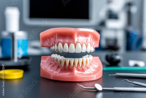 A jawbone without teeth (edentulous), with gums exposed, showing how dentures fit photo