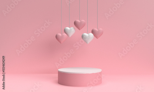 Heart love pink red white podium stage showcase empty blank mockup happy valentine day 14 fourteen day february month birthday february celebration festival product advertement sale promotion romantic