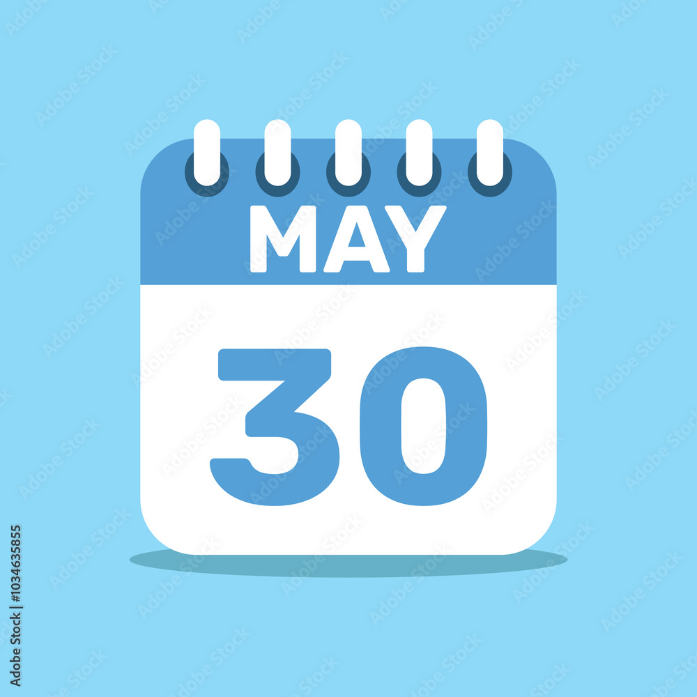 calendar May 30 blue color icon, paper planning design. calendar May 30 blue color icon, paper planning design.