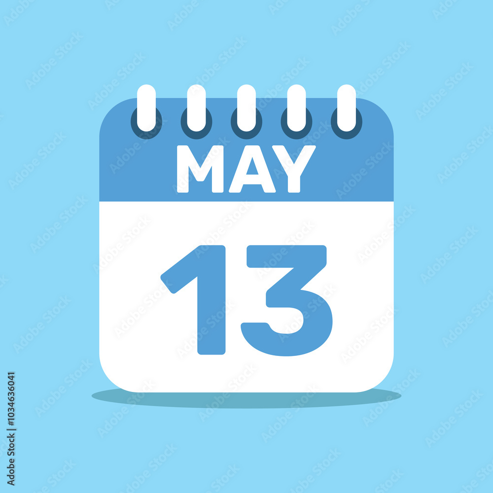 calendar May 13 blue color icon, paper planning design.