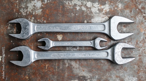 Collection of Metal Wrenches on Rustic Surface