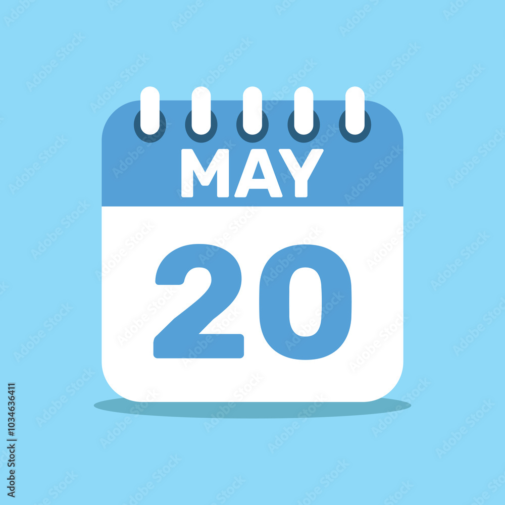 calendar May 20 blue color icon, paper planning design. calendar May 20 blue color icon, paper planning design.