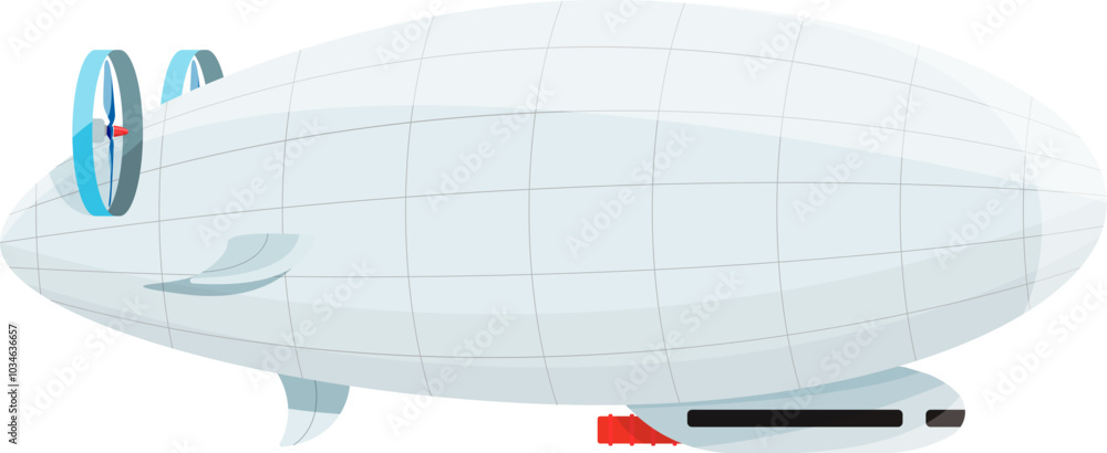 Fototapeta premium Flying airship in air. Cartoon balloon zeppelin transport