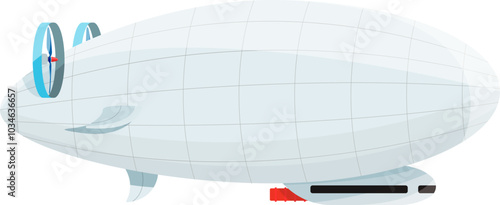 Flying airship in air. Cartoon balloon zeppelin transport