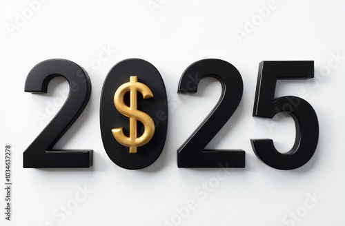 Golden dollar sign features prominently in the year 2025 display on a white background