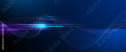 Vector Abstract, science, futuristic, energy technology concept for wallpaper background. Digital image design with line pattern, neon light, speed and motion blur over dark blue background