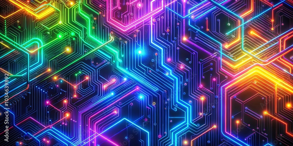 Fototapeta premium A symphony of color illuminating a complex network of glowing pathways.