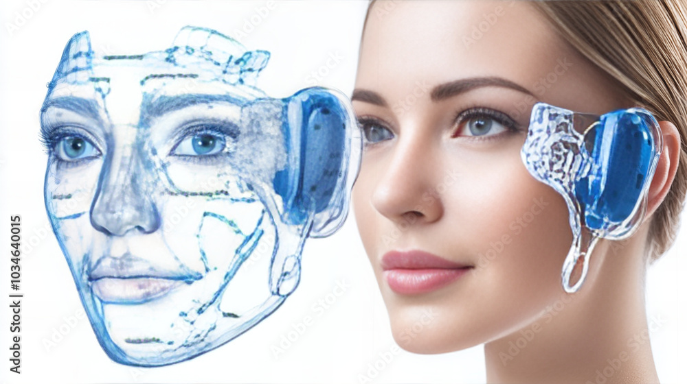 image features woman with facial treatment device, showcasing blend of technology and beauty care image features woman with facial treatment device, showcasing blend of technology and beauty care