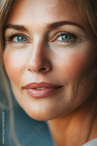 portrait style photo of a beautiful mid age woman with beautiful skin