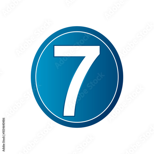 Button with number seven on white background. Vector illustration.