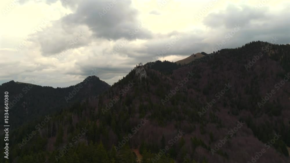 Riedersteinkapelle uber Tegernsee. Riederstein chapel small neo-Gothic church on cliff above Lake Tegernsee in Bavaria, Germany. Small white church on cliff in Alps. Aerial view Riederstein Kapelle. Riedersteinkapelle uber Tegernsee. Riederstein chapel small neo-Gothic church on cliff above Lake Tegernsee in Bavaria, Germany. Small white church on cliff in Alps. Aerial view Riederstein Kapelle.