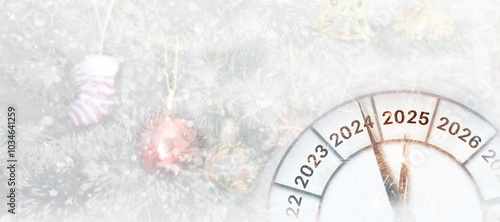 Countdown to midnight. Clock of holiday counting last moments before Christmas or New Year 2025.