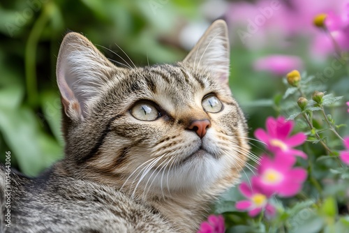 Wallpaper Mural Curious Tabby Cat Looking at Flowers Torontodigital.ca
