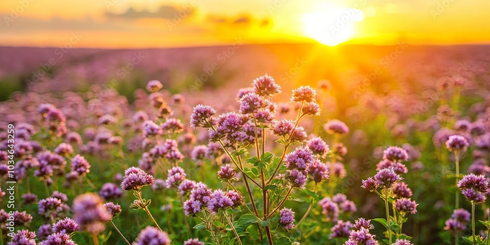 Obraz premium The Golden Hour Illuminates a Field of Delicate Pink Wildflowers, Each Blossom Bathed in Warm Sunlight