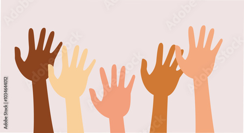 Hands of Diverse People Reaching Up in the Air Vector Design. Volunteers from all over the world worked helping for social causes 
