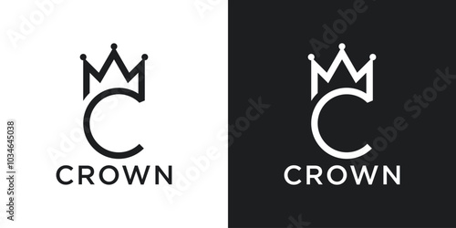 Initial letter C with crown icon combination. Modern line art style logo design. Premium Vector