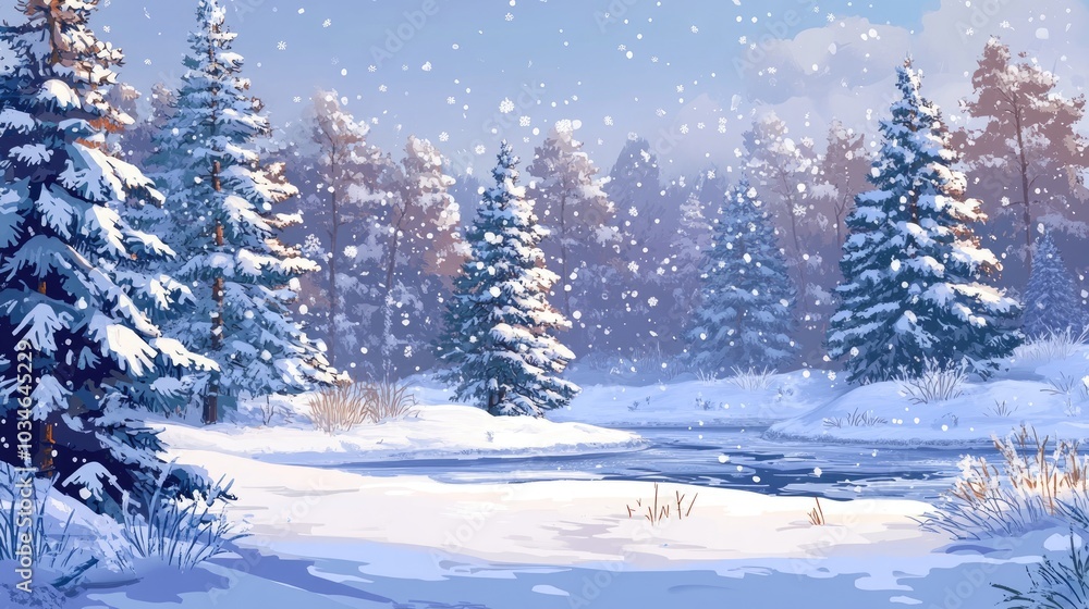 Snow covered pine trees in a winter landscape featuring frost and a serene cold forest backdrop illustration of a heavy snow season Snow covered pine trees in a winter landscape featuring frost and a serene cold forest backdrop illustration of a heavy snow season