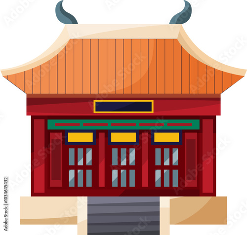 Chinese building cartoon facade. Oriental decorated architecture