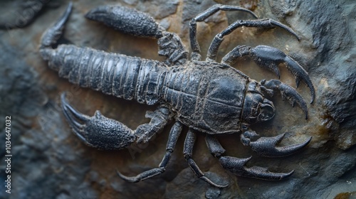 A close-up of a fossilized sea scorpion, revealing the structure of this ancient arthropod. photo