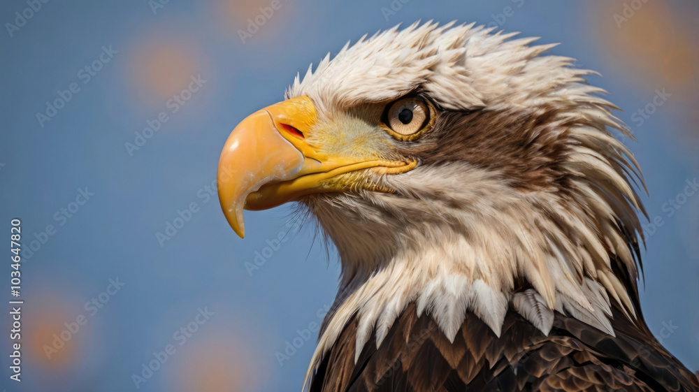 Fototapeta premium Powerful Bald Eagle Bird. Blue Sky Symbolizing Strength and Freedom in Natures Kingdom