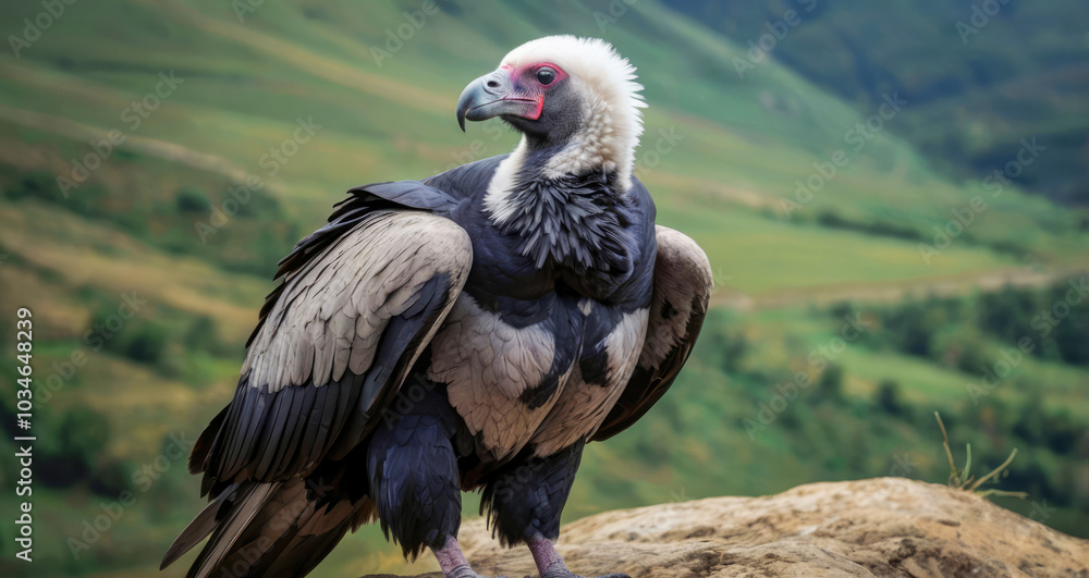 Obraz premium Majestic Condor Bird Perched on a Cliff Highlighting Its Impressive Wingspan and Regal Appearance