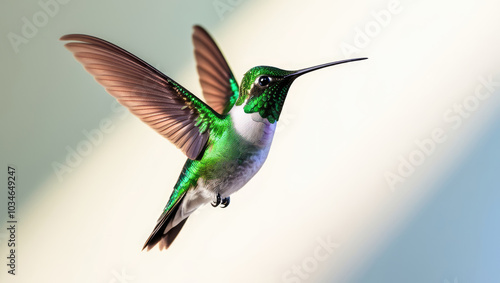 Beautiful Purple Bibbed Whitetip Bird Flying in the sky. photo