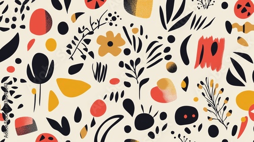 Abstract Floral Pattern with Vibrant Colors and Shapes